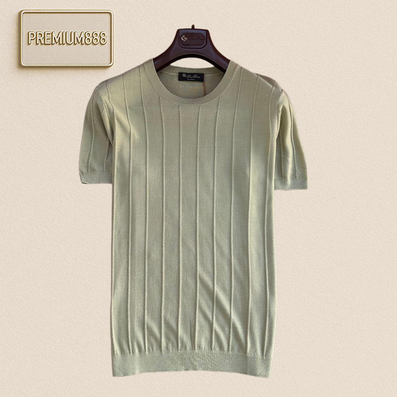 Loropiana No Yo Piana Vertical Stripes Round Neck Knit T-Shirt