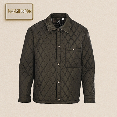 Burberry Bbr Solid-color Quilted Pocket Checkered Cotton Jacket