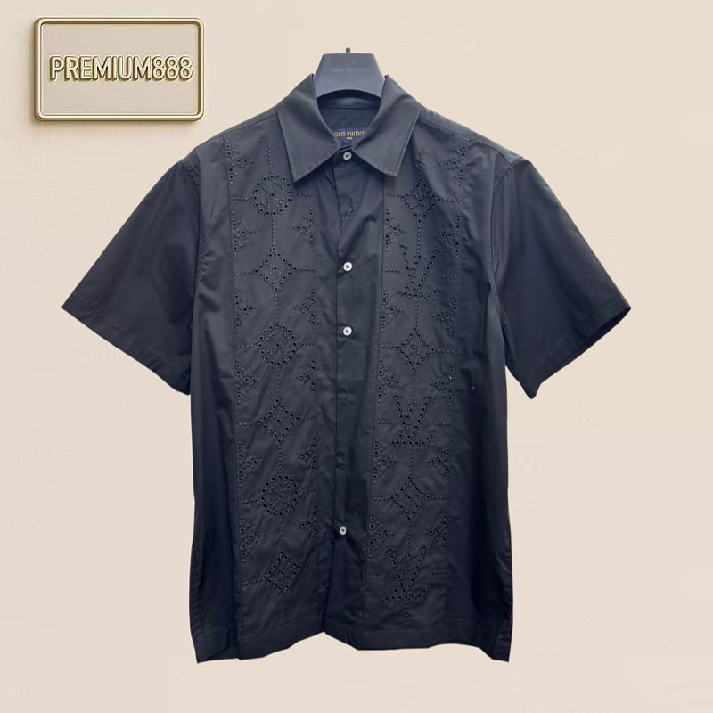 1v Louis Embroidered Openwork Shirt Short Sleeve