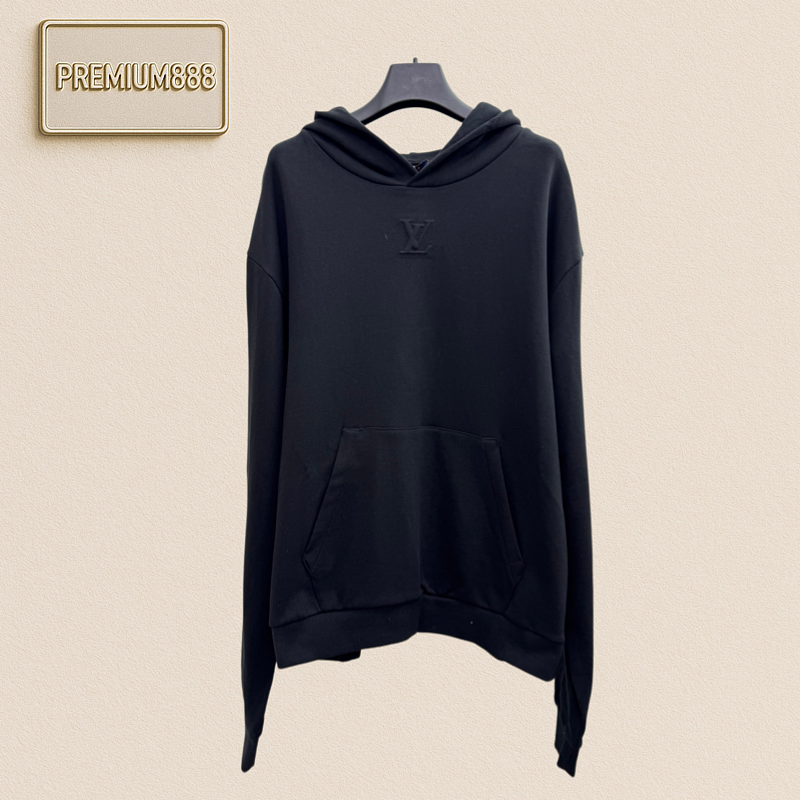1v Louis Embossed Logo Cotton Hoodie With Hood