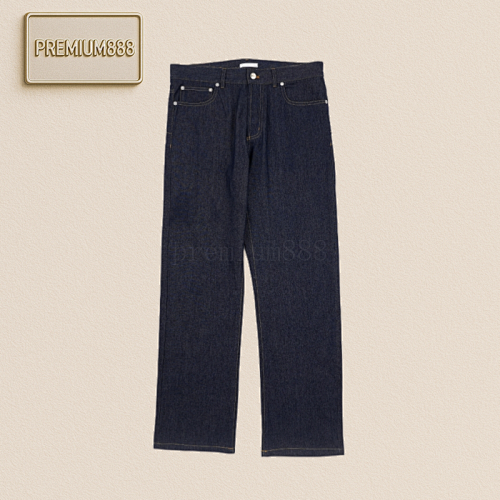CD 25Fw D Brown Leather Label Blue Twill Denim Trousers