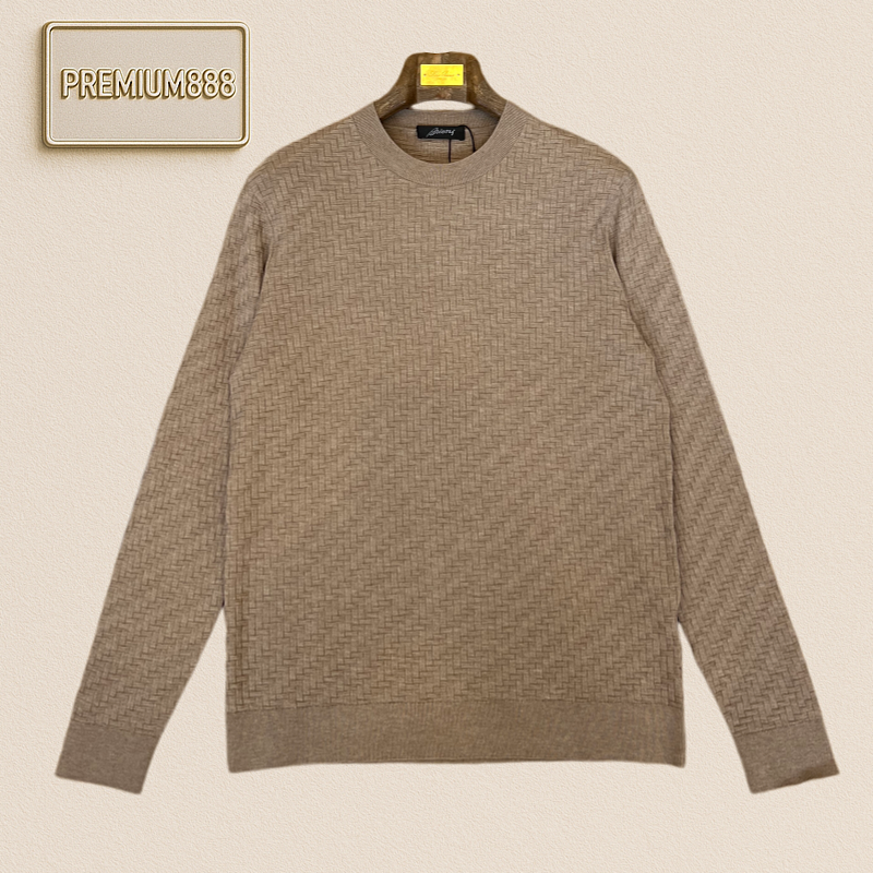 Brioni Briooni Vertical Holes Round Neck Casual Long-Sleeved Knit Shirt