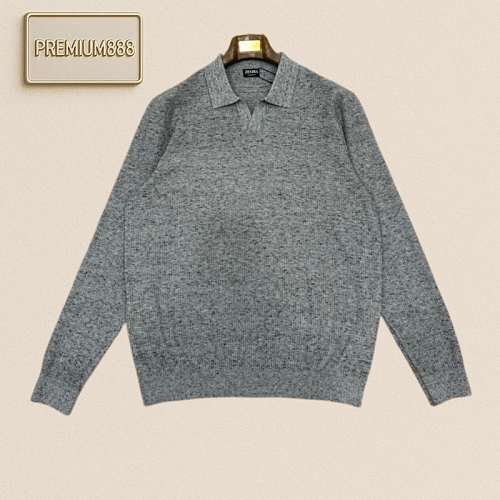 Zegna Jenia Flowy V-neck Polo Casual Long-Sleeved Knit Shirt