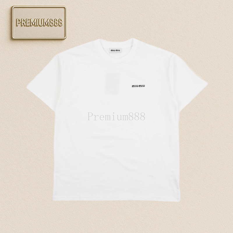 MI U Miu Solid Color Small Logo Short Sleeves