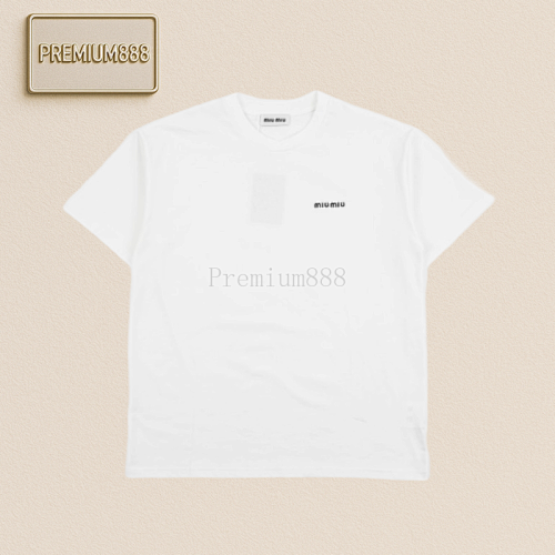 MI U Miu Solid Color Small Logo Short Sleeves