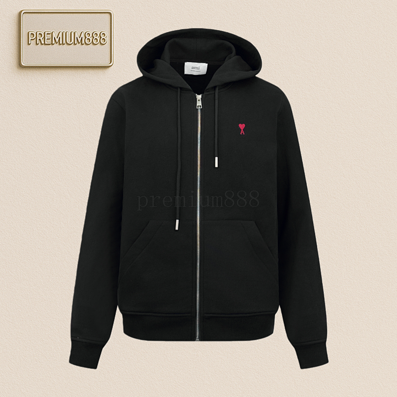 Ami Paris Heart-embroidered Zipper Coat