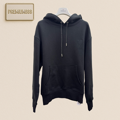 Ami Paris Love Embroidery Logo Cotton Hooded Sweatshirt