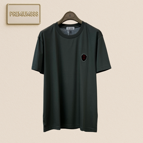 BC Brunello Classic Embroidery Logo Solid Color Round Neck Short Sleeve Shirt