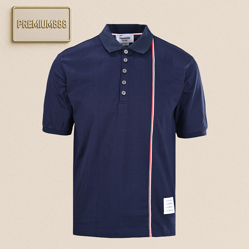 Tho M Brow NE T B Side Webbing Pique Cotton Short-sleeved Polo Shirt