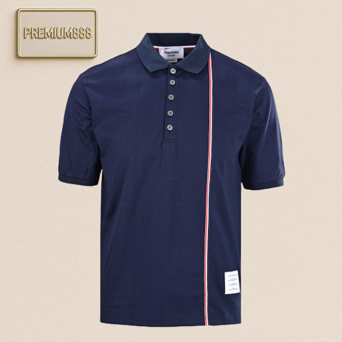 Tho M Brow NE T B Side Webbing Pique Cotton Short-sleeved Polo Shirt