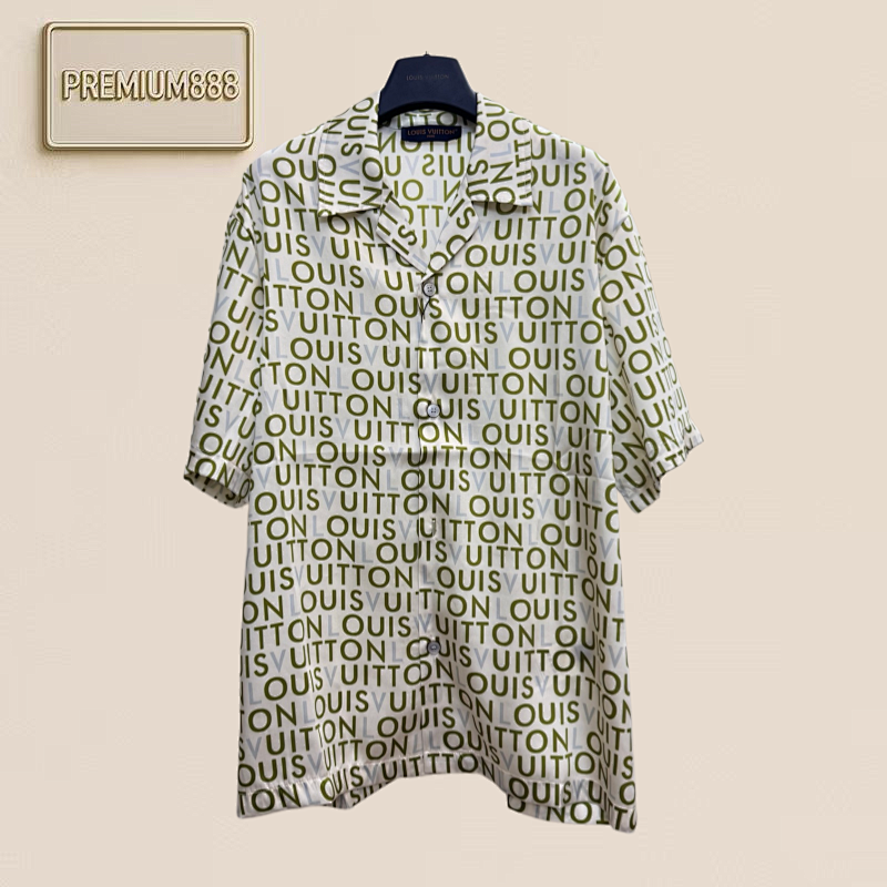 1v Louis 26ss Lettered Jacquard Embroidered Short-Sleeved Shirt