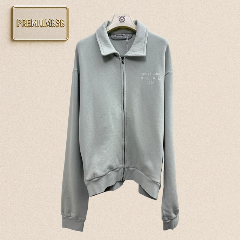Acne Studios Vintage Distressed Frayed Collar Zipper Hoodie Jacket