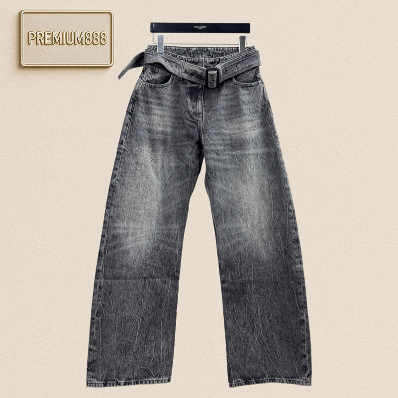 Acne Studios Washed Texture Wide Leg Denim Pants With Belt