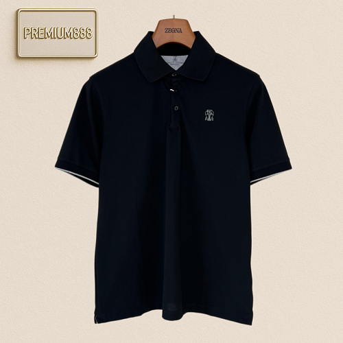 BC Brunello Castle Embroidered Color-Contrasting Short-Sleeved Polo Shirt