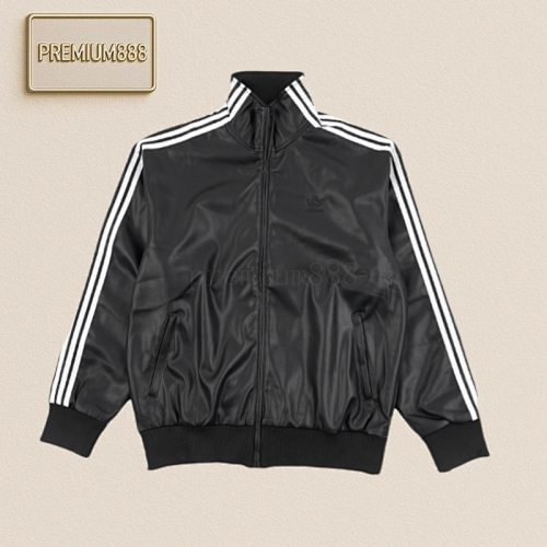 Adidas Originals PU Leather Embroidery Logo Vintage Leather Jacket For Men And Women
