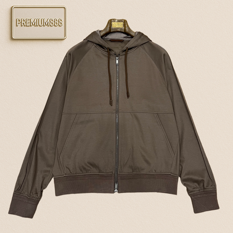 Zegna Jenia Double Drawstring Zippered Hooded Casual Jacket