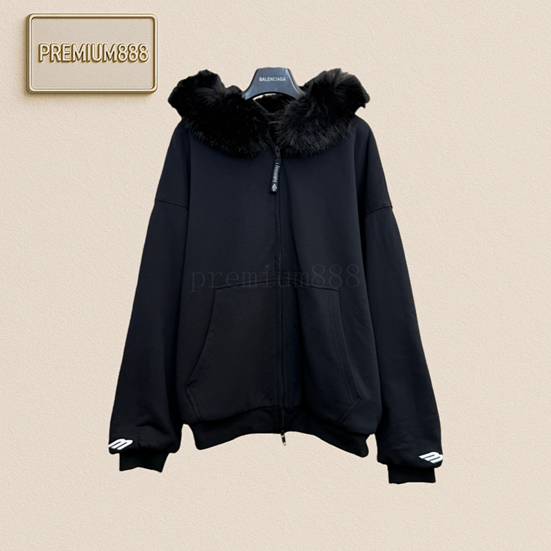 Bal Balenciaga 25Fw Skiwear Series Zipper Long-sleeved Fur Collar Hooded Jacket