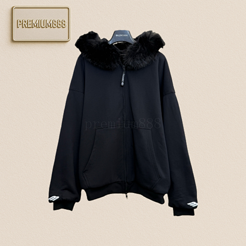 Bal Balenciaga 25Fw Skiwear Series Zipper Long-sleeved Fur Collar Hooded Jacket