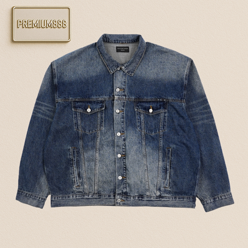 Balenciaga Blcg 25Fw Silver Tape Printed Blue Denim Jacket