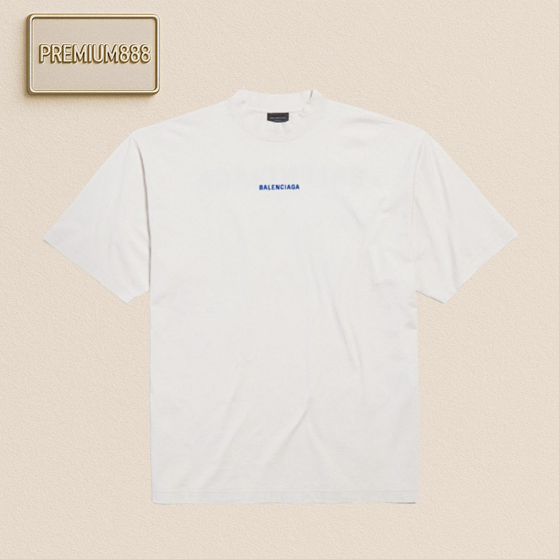 Balenciaga Balenci Aga T-shirt With Embroidered Letters In Klein Blue