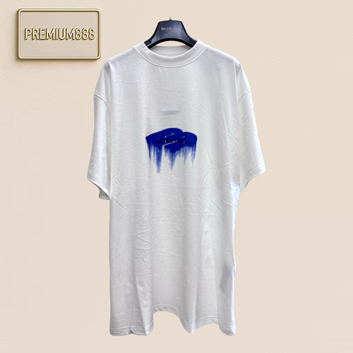 Bal Paris 26ss 3b Dissolving Blue Tears Print Embroidered Letter Logo Embroidered Short-Sl
