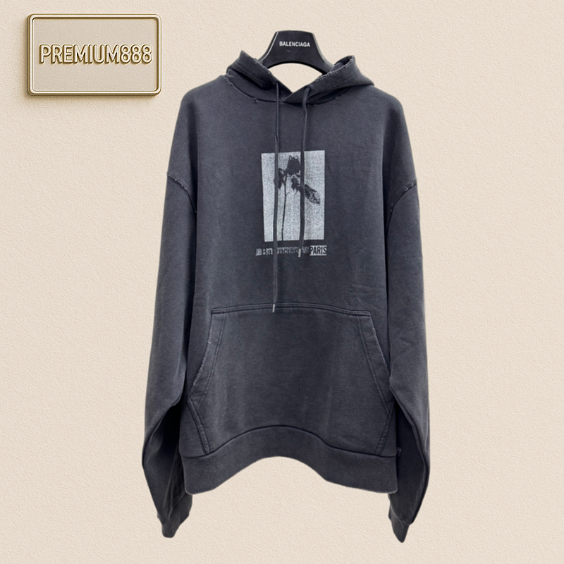 Balenciaga 26ss Eternal Rose Flower Washed Hooded Sweatshirt