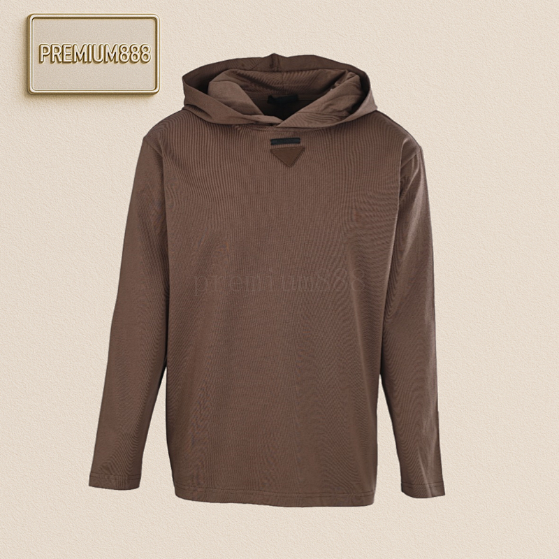 Prada Prd Collar Label Cotton Loose Hooded Sweatshirt