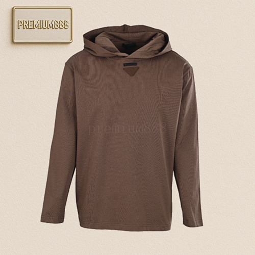 Prada Prd Collar Label Cotton Loose Hooded Sweatshirt