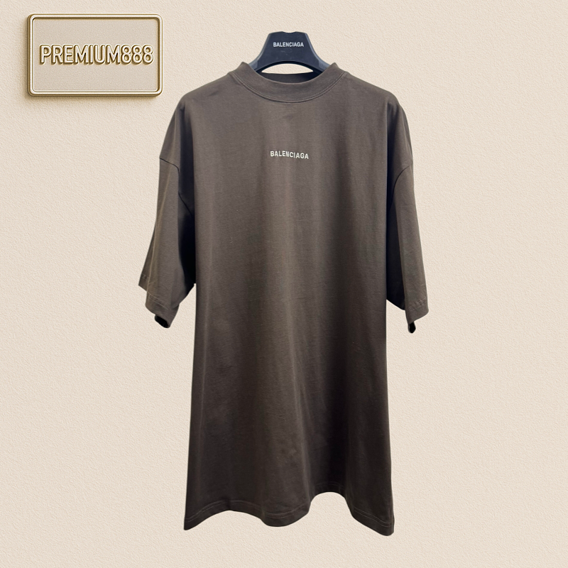 Balenciaga 26ss Coffee-colored Letter Logo Embroidered Short-Sleeved T-shirt