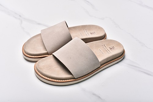 Brunello Cucinelli Suede Slippers Beige