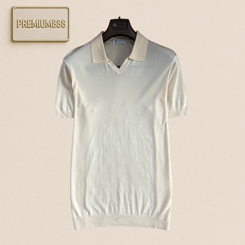 BC Brunello Simple Deep V-neck Knitted Short-Sleeved Polo Shirt