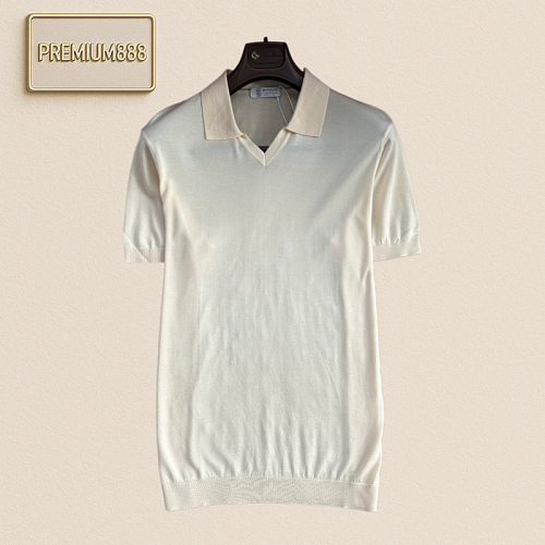 BC Brunello Simple Deep V-neck Knitted Short-Sleeved Polo Shirt
