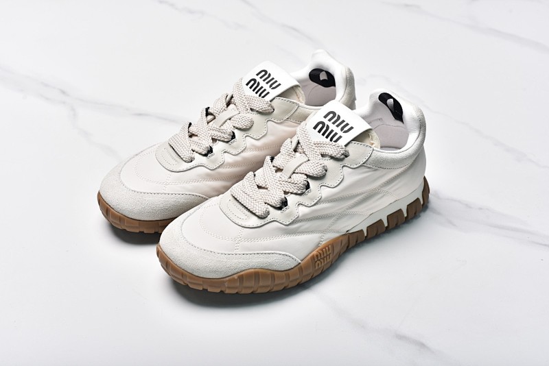 Miumiu Tyre Suede German Training Shoes Ivory White
