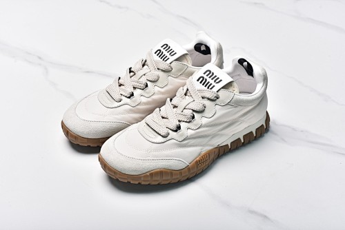 Miumiu Tyre Suede German Training Shoes Ivory White