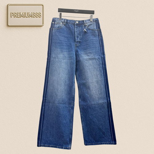 Dio Side Stripe Jacquard Logo Leather Label Denim Pants