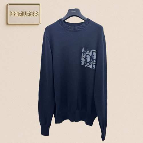 Dio Di O Cotton Jacquard Oblique Front Patch Pocket Knit Sweater Shirt