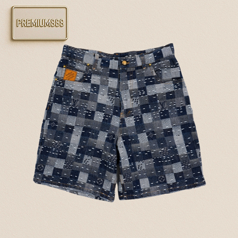 LV 25ss Patchwork Checkerboard Denim Shorts And Pharrell Williams And Nigo Have Teamed Up