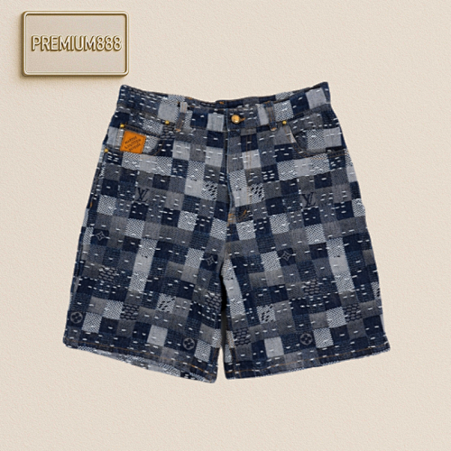 LV 25ss Patchwork Checkerboard Denim Shorts And Pharrell Williams And Nigo Have Teamed Up