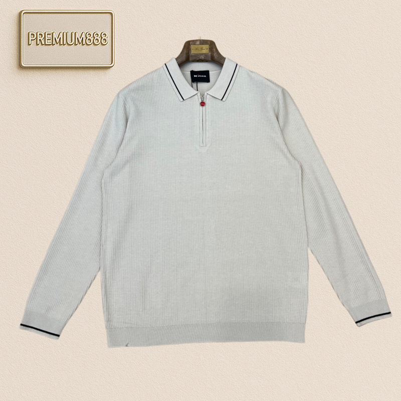 Kiton Quinton Half-Zip Plaid Knit Polo Shirt
