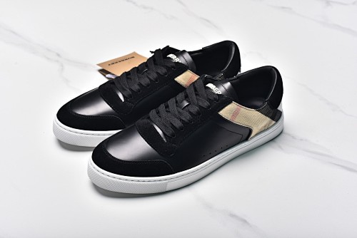 Burberry House Check Suede Patchwork Leather Low-top Black Brown