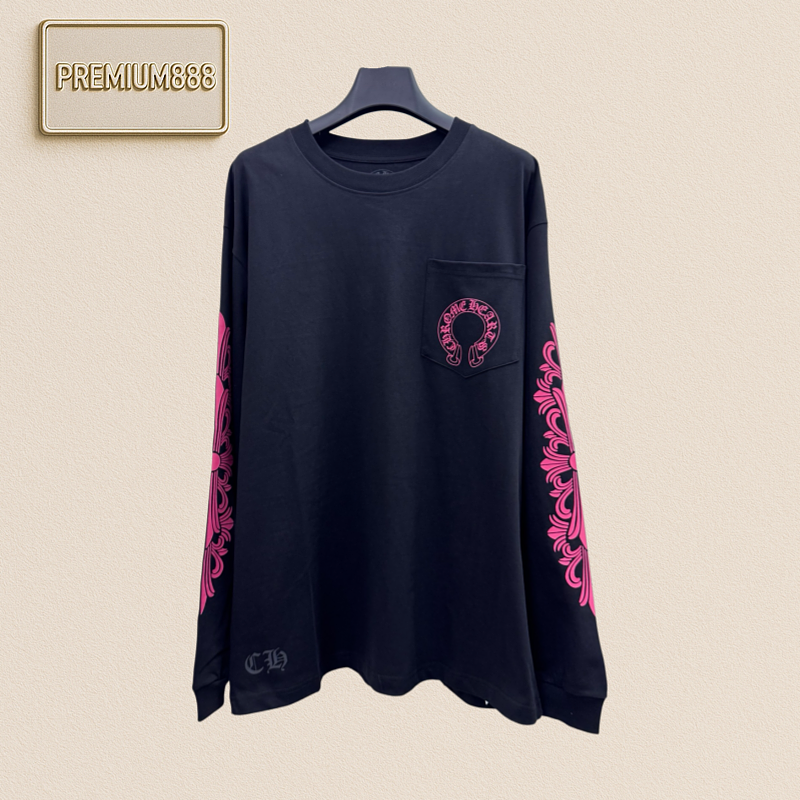 Chrome Hearts CH Crocin Flame Sleeve Arm Horse Hoof Embroidered T-shirt