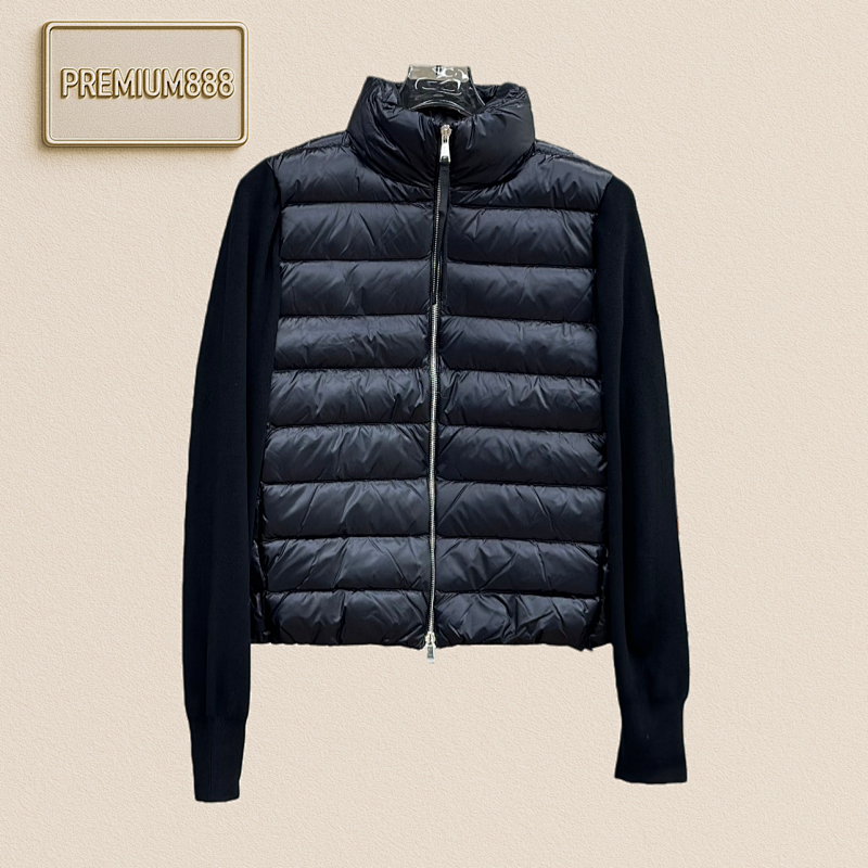 Moncler Knitted Patchwork Stand-up Collar Thin Down Jacket