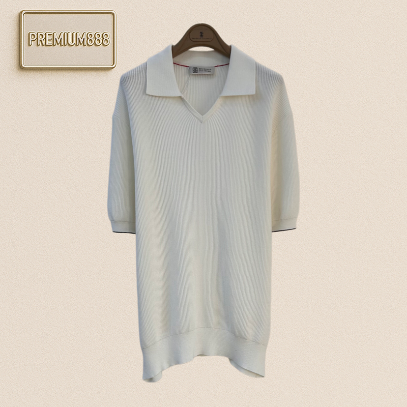 Brunello Cucinelli - Simple Ribbed Knit Short-Sleeved Polo Shirt