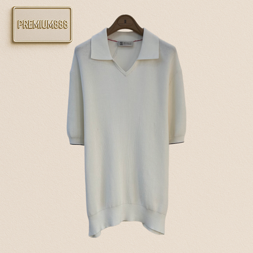 Brunello Cucinelli - Simple Ribbed Knit Short-Sleeved Polo Shirt