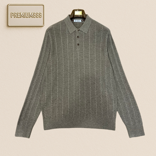 BC Brunello Casual Twisted Long-Sleeved Knitted Polo Shirt