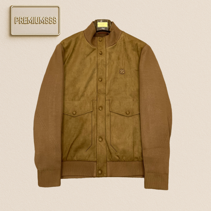 Zegna Jenia Patchwork Deerhide Baseball Collar Casual Down Jacket