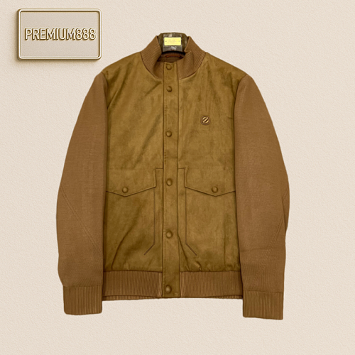 Zegna Jenia Patchwork Deerhide Baseball Collar Casual Down Jacket