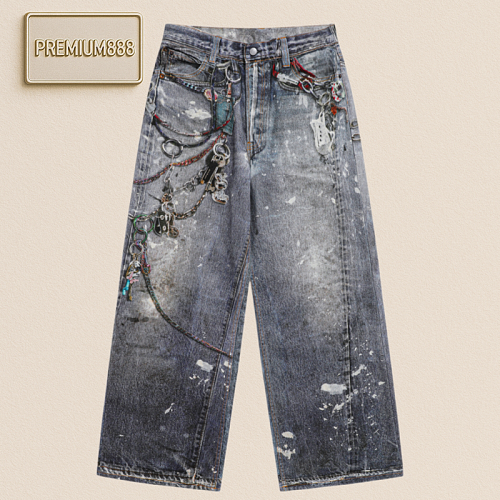 Acne Jeans King Printed Chain Denim Pants 44-52 In Stock And Ready To Ship Immediately. It