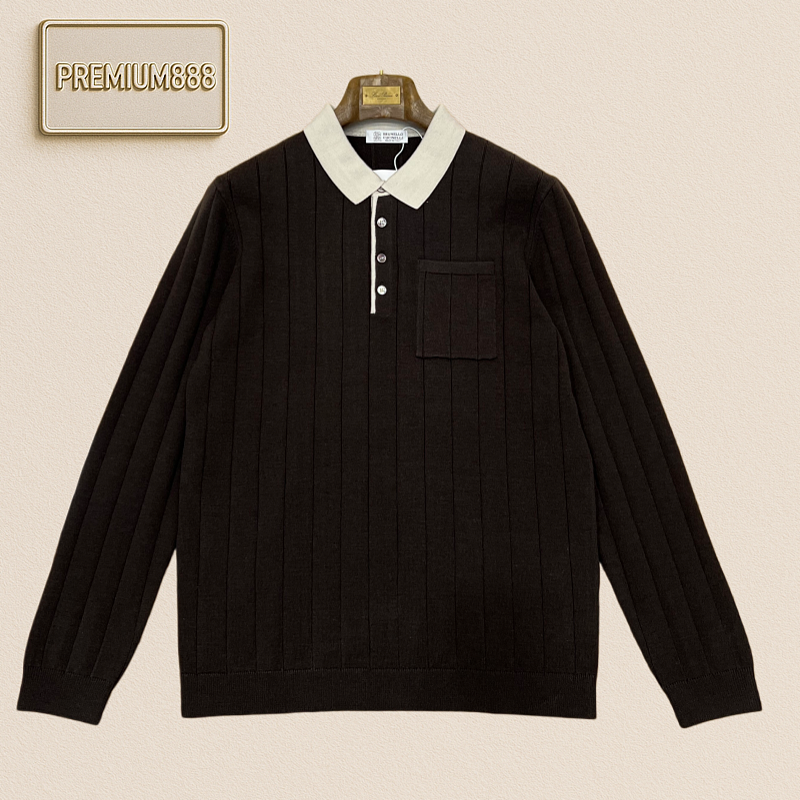 BC Brunello Casual Embroidered Contrasting Color Polo Knit Shirt