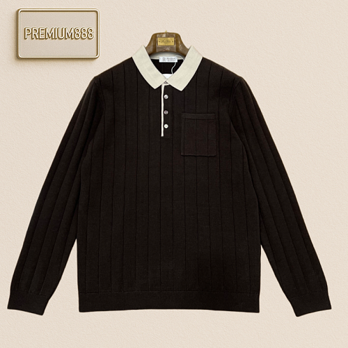 BC Brunello Casual Embroidered Contrasting Color Polo Knit Shirt